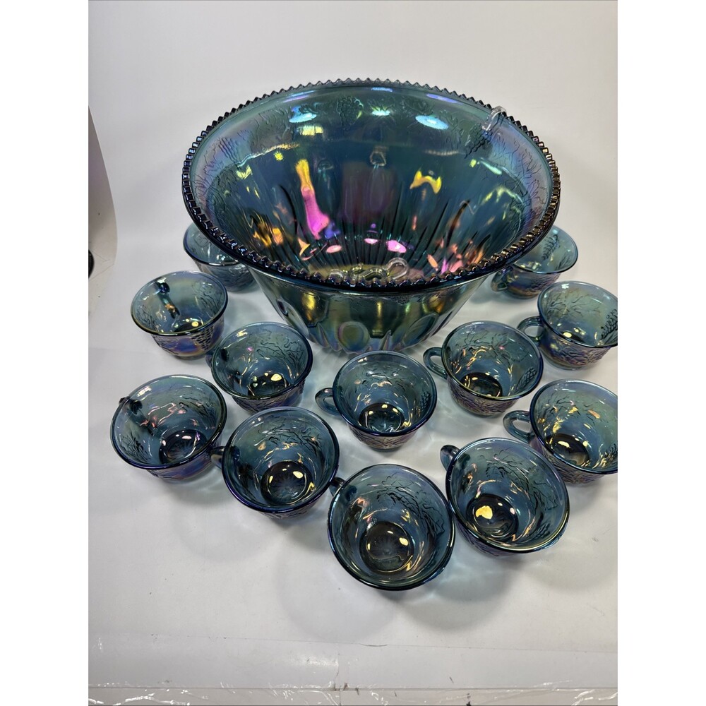 Indiana Glass Co Iridescent Blue Carnival 25pc. Princess Punch Set Harvest Grape